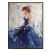 Cobalt Skirt Finds Air - blue gown woman by Marcus Lau, Retro Modern vertical wall art – wood frame on white background