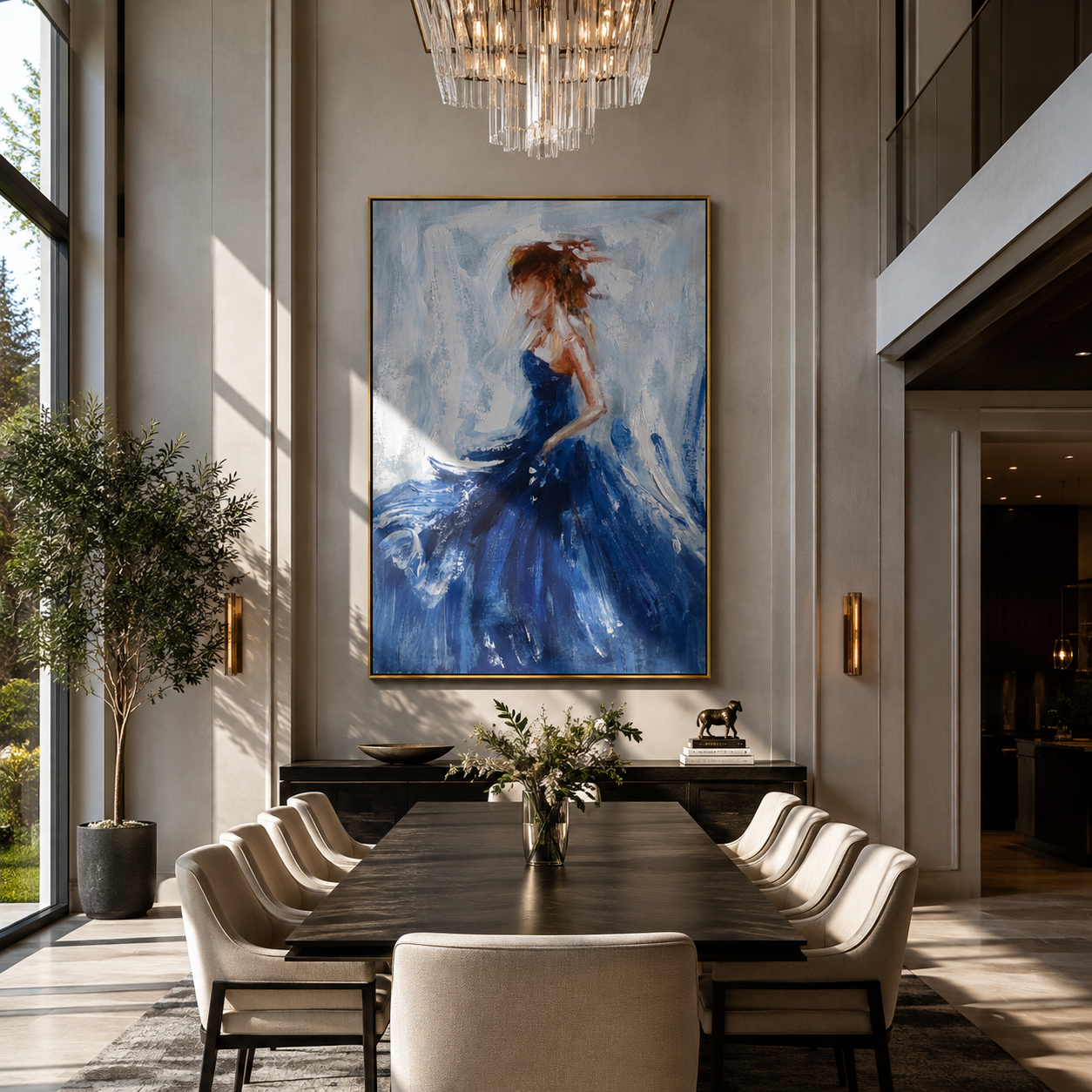 Cobalt Skirt Finds Air - blue gown woman by Marcus Lau, Retro Modern vertical wall art – styled room scene view 5
