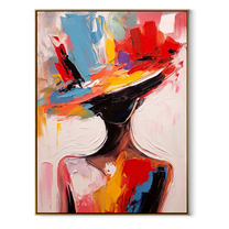 Color Brim Tilts Forward - colorful wide hat portrait by Marcus Lau, Retro Modern vertical wall art – wood frame on white background