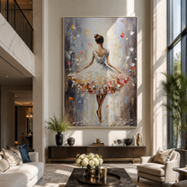 Confetti Hem Holds Balance - white ballet dancer by Marcus Lau, Retro Modern vertical wall art – styled room scene view 1