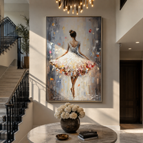 Confetti Hem Holds Balance - white ballet dancer by Marcus Lau, Retro Modern vertical wall art – styled room scene view 4