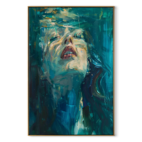 Teal Water Lifts Her - submerged teal woman by Marcus Lau, Retro Modern vertical wall art – wood frame on white background