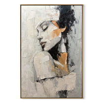 Ivory Profile Turns Inward - textured woman profile by Marcus Lau, Retro Modern vertical wall art – wood frame on white background