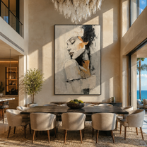 Ivory Profile Turns Inward - textured woman profile by Marcus Lau, Retro Modern vertical wall art – styled room scene view 3