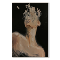 Butterfly Crosses Hidden Face - dark woman with butterfly by Marcus Lau, Retro Modern vertical wall art – wood frame on white background