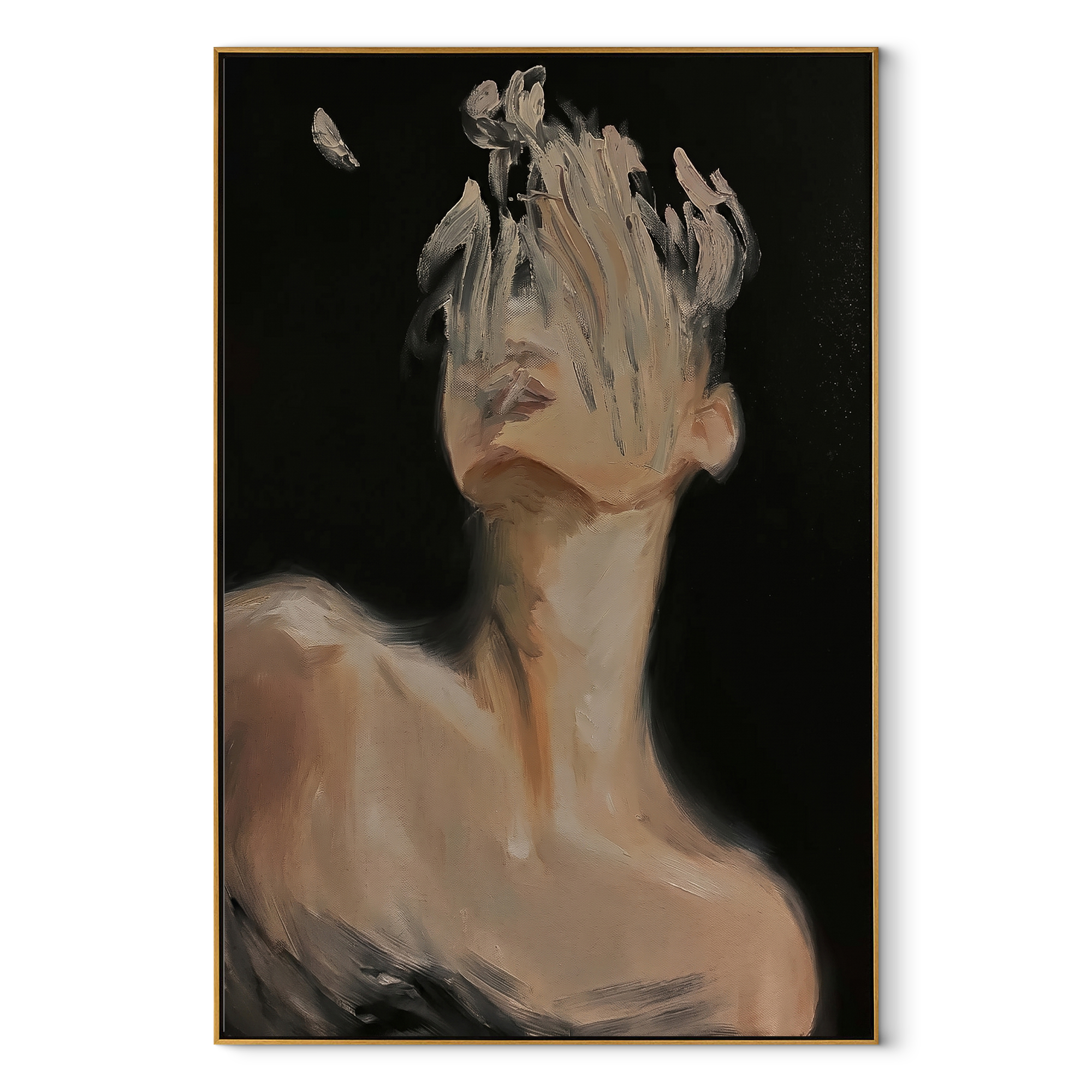 Butterfly Crosses Hidden Face - dark woman with butterfly by Marcus Lau, Retro Modern vertical wall art – wood frame on white background