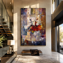 Two Dancers Trade Fire - red and white dancers by Marcus Lau, Retro Modern vertical wall art – styled room scene view 4