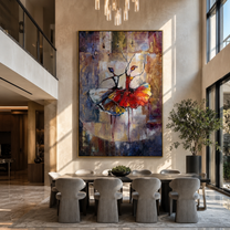 Two Dancers Trade Fire - red and white dancers by Marcus Lau, Retro Modern vertical wall art – styled room scene view 5