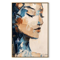 Profiles Meet Through Blue - layered couple profiles by Marcus Lau, Retro Modern vertical wall art – wood frame on white background