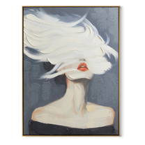 White Brim Becomes Wind - white hat woman by Marcus Lau, Retro Modern vertical wall art – wood frame on white background