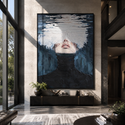 White Water Hides Eyes - black turtleneck water portrait by Marcus Lau, Retro Modern vertical wall art – styled room scene view 1