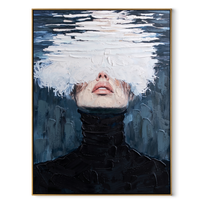 White Water Hides Eyes - black turtleneck water portrait by Marcus Lau, Retro Modern vertical wall art – wood frame on white background