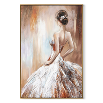 White Skirt Catches Dawn - white gown woman by Marcus Lau, Retro Modern vertical wall art – wood frame on white background