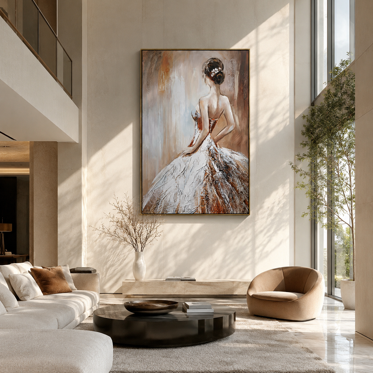 White Skirt Catches Dawn - white gown woman by Marcus Lau, Retro Modern vertical wall art – styled room scene view 4