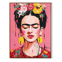 Yellow Birds Crown Rose - floral woman portrait by Marcus Lau, Retro Modern vertical wall art – wood frame on white background