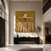 Painted Brim Keeps Color - wide hat striped figure by Marcus Lau, Retro Modern square wall art – styled room scene view 1