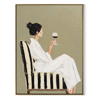 Red Wine Meets Ivory - woman drinking red wine by Marcus Lau, Retro Modern vertical wall art – wood frame on white background