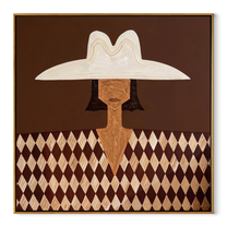Diamond Shirt Holds Still - harlequin hat figure by Marcus Lau, Retro Modern square wall art – wood frame on white background