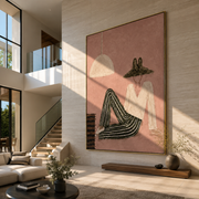 Striped Legs Outlast Noon - reclining striped woman by Marcus Lau, Retro Modern vertical wall art – styled room scene view 1