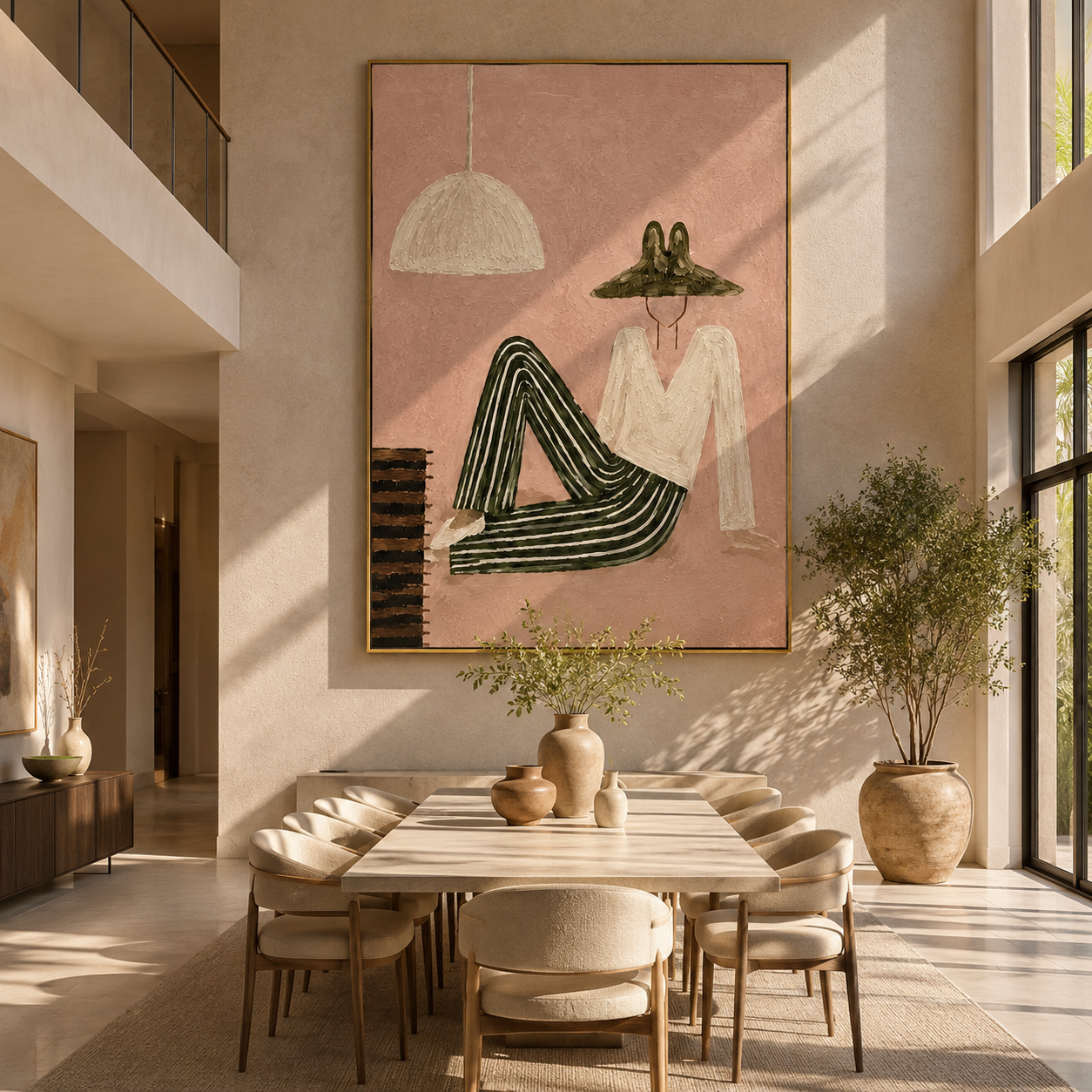 Striped Legs Outlast Noon - reclining striped woman by Marcus Lau, Retro Modern vertical wall art – styled room scene view 4