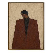 Brown Coat Faces Winter - brown coat man by Marcus Lau, Retro Modern vertical wall art – wood frame on white background