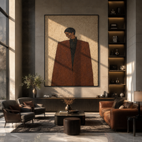Brown Coat Faces Winter - brown coat man by Marcus Lau, Retro Modern vertical wall art – styled room scene view 4