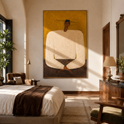 White Sleeves Fold Patience - monumental white shirt figure by Marcus Lau, Retro Modern vertical wall art – styled room scene view 1