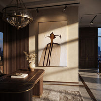 Long Coat Divides Ivory - elongated ivory coat figure by Marcus Lau, Retro Modern vertical wall art – styled room scene view 4
