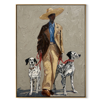 Two Dalmatians Guard Linen - cowboy with two dalmatians by Marcus Lau, Retro Modern vertical wall art – wood frame on white background