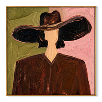 Black Brim Splits Rose - black hat brown figure by Marcus Lau, Retro Modern square wall art – wood frame on white background