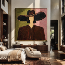 Black Brim Splits Rose - black hat brown figure by Marcus Lau, Retro Modern square wall art – styled room scene view 2