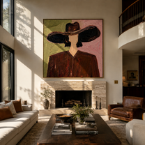 Black Brim Splits Rose - black hat brown figure by Marcus Lau, Retro Modern square wall art – styled room scene view 4