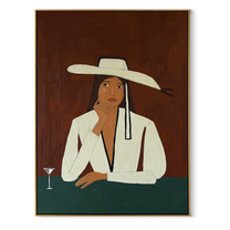 Martini Waits Under White - white hat bar woman by Marcus Lau, Retro Modern vertical wall art – wood frame on white background