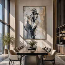 Grey Figures Find Shelter - textured embracing couple by Marcus Lau, Retro Modern vertical wall art – styled room scene view 4