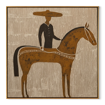 Golden Horse Carries Black - black rider on gold horse by Marcus Lau, Retro Modern square wall art – wood frame on white background