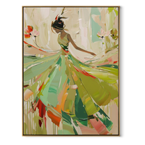 Green Dress Spins Spring - green dancer in flowers by Marcus Lau, Retro Modern vertical wall art – wood frame on white background