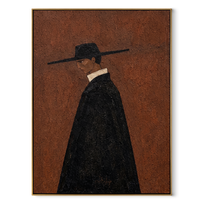 Black Cape Crosses Rust - black cape figure by Marcus Lau, Retro Modern vertical wall art – wood frame on white background