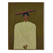 Olive Silence Folds Pale - pale robe woman by Marcus Lau, Retro Modern vertical wall art – wood frame on white background