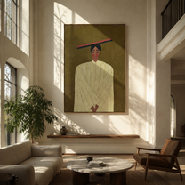 Olive Silence Folds Pale - pale robe woman by Marcus Lau, Retro Modern vertical wall art – styled room scene view 4