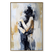 Black Hair Holds Ivory - abstract couple embrace by Marcus Lau, Retro Modern vertical wall art – wood frame on white background