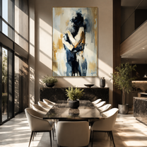 Black Hair Holds Ivory - abstract couple embrace by Marcus Lau, Retro Modern vertical wall art – styled room scene view 5