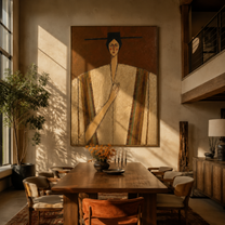 Striped Shoulders Guard Heart - striped robe woman by Marcus Lau, Retro Modern vertical wall art – styled room scene view 4