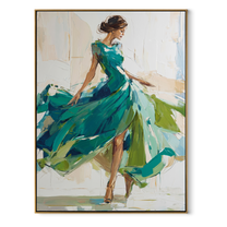 Turquoise Skirt Finds Motion - turquoise gown woman by Marcus Lau, Retro Modern vertical wall art – wood frame on white background