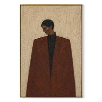 Brown Coat Keeps Distance - brown coat man portrait by Marcus Lau, Retro Modern vertical wall art – wood frame on white background