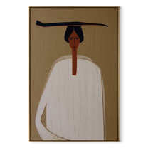 White Robe Meets Shadow - white robe black hat figure by Marcus Lau, Retro Modern vertical wall art – wood frame on white background