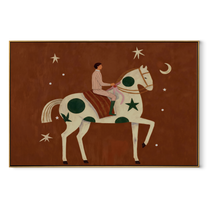 Moon Stars Follow Rider - rider on spotted horse by Marcus Lau, Retro Modern horizontal wall art – wood frame on white background