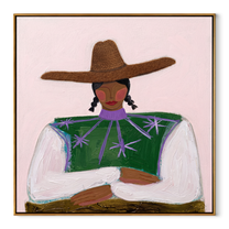 Green Stars Fold Arms - green star blouse woman by Marcus Lau, Retro Modern square wall art – wood frame on white background