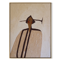 Long Lines Meet Ivory - elongated ivory figure by Marcus Lau, Retro Modern vertical wall art – wood frame on white background
