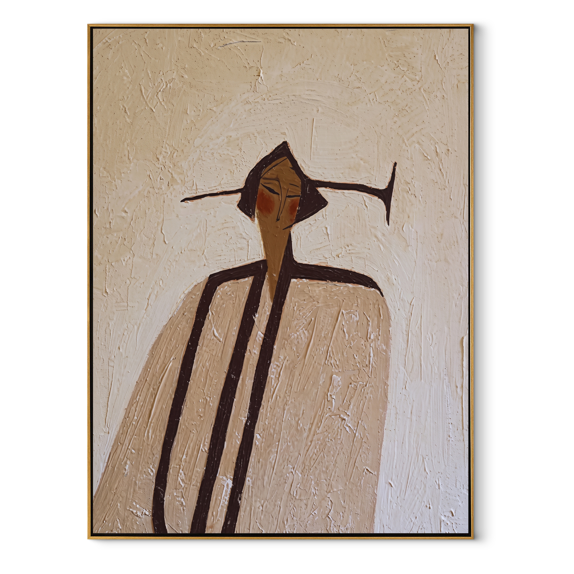 Long Lines Meet Ivory - elongated ivory figure by Marcus Lau, Retro Modern vertical wall art – wood frame on white background