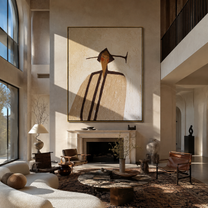 Long Lines Meet Ivory - elongated ivory figure by Marcus Lau, Retro Modern vertical wall art – styled room scene view 2